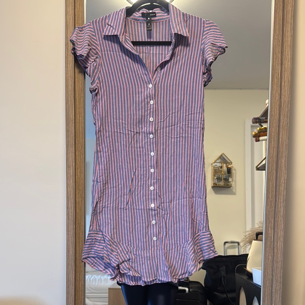 Aqua Blue and Red Striped Shirt